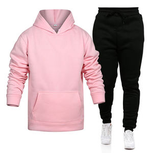 Conjunto Deportivo Unisex de 2 Piezas, Sudadera con Capucha Naranja y Pantalones Deportivos Negros, Color Sólido, Casual, Transpirable, Manga Larga, con Cordón Ajustable, Corte Regular - Product Image 1