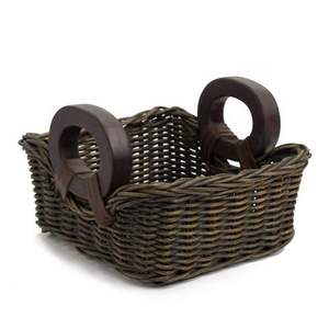 Panier carré noir marron foncé avec grandes poignées en bois Panier de fruits et légumes le plus vendu - Product Image 1