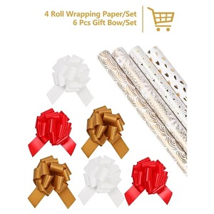 Double Side PE Recyclable Art <b>Paper</b> Gift <b>Wrapping</b> Roll Gold Stars Hearts Polka Dots Geometric Patterns Black <b>White</b> Eco-Friendly - Product Image 4