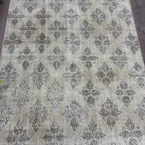 Tapis vintage 4,5x8 pieds, gris, plantes et arbres, tapis turc en laine - Product Image 3