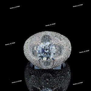 VVS HipHop Luxury Oval Halo Moissanite Diamond <b>Ring</b> Pave Setting <b>Silver</b> Statement Engagement Gift - Product Image 2