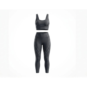 Custom Logo Solid Halter Strap V-Neck Plus Size <b>Women's</b> Yoga Sets High Elastic Waist Anti-static 2-Piece Set In-Stock - Product Image 1