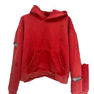 Fait sur mesure poids lourd 100% coton français éponge Boxy Fix recadrée déchiré Double couches gaufre en détresse lavage sweats à capuche pour hommes - Product Image 2