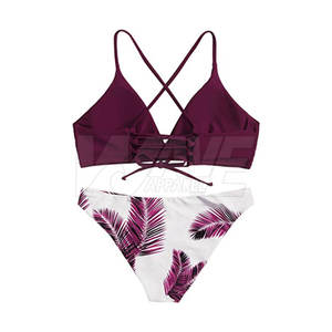 Le Pakistan a fait des ensembles de bikini pour femmes confortables nouveauté coupe haute bas coupe haute lettre motif prix bon marché - Product Image 2