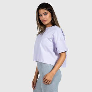 Venta al por mayor de gran tamaño de logotipo personalizado de verano de algodón en blanco Top Mujeres Tees Plain recortada de manga corta Camiseta Top - Product Image 1
