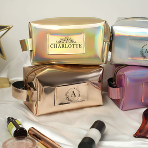 Custom Gold Glitter Makeup Bag, Personalized Leather Cosmetic Pouch Personalized Bridesmaid Makeup Bag - Product Image 5