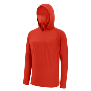 Chemise de pêche à manches longues unisexe pour homme et femme, rouge corail, UPF 50, masque, cache-cou UV, 100% polyester, antibactérien, logo personnalisé - Product Image 1