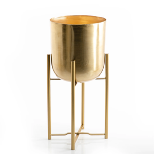 Jardinières sur pied pour décoration de sol de maison et de jardin Jardinière en métal poli brillant or Offre Spéciale avec support - Product Image 1