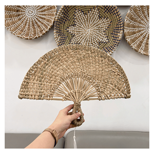 Straw Seagrass Hand <b>Fan</b> Handcrafted seagrass straw <b>fan</b> for summer events decorative display and <b>travel</b> Vietnam - Product Image 2