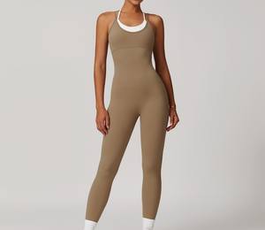 จั๊มสูทเอวต่ำเปิดหลังสำหรับผู้หญิงชุดออกกำลังกายเล่นกีฬาโยคะลำลองถักระบายอากาศได้ดียืดได้สูง - Product Image 2