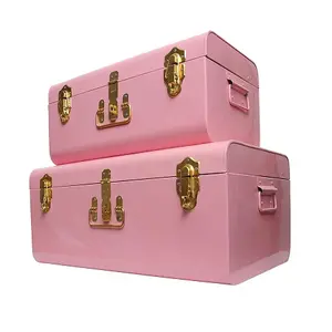 Deluxe quality rectangular shape clothes storage box set of 2 different size pink color trunk clothes box for sale