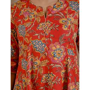 Red Jaal Printed Cotton Suit Set Heavy Indian Ethnic Wear Salwar Kameez with <b>Net</b> <b>Fabric</b> for Parties and Special Occasions - Product Image 2