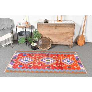 Tapis classique en laine marron rouge Kilim 2,8x5,4 pieds motif abstrait de Style classique turc pour salon couloir 10mm Latex - Product Image 1