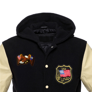 Nouveau style tendance, veste varsity pour homme en 100% laine, surdimensionnée, respirante, antibactérienne, coupe-vent, col montant, à capuche, pour l'hiver - Product Image 3