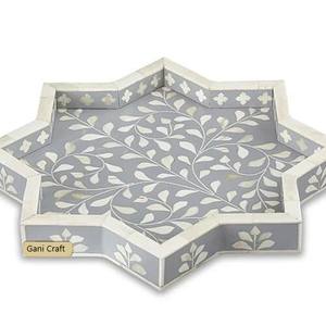 Custom Size Rectangle Decorative Resin <b>Tray</b> Star Shape <b>White</b> Bone Inlay Serving <b>Tray</b> Burner Kitchen <b>Wood</b> Metal Home Food Serving - Product Image 1
