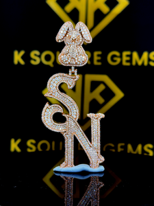 Colgante de hip hop con logotipo inicial personalizado, colgante de hip hop con letra inicial, colgante de moissanita, joyería de hip hop con salida de hielo, chapado en rosa - Product Image 5