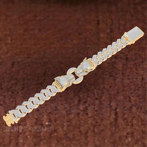 Pulsera Cubana con Incrustaciones de Diamantes de Imitación, Cierre con Cabeza de León, Chapado en Rodio 925, Joyería de Lujo Hip Hop - Product Image 1
