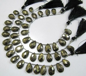Cuentas de Pirita Natural en Forma de Pera Facetadas, Tamaño 11x16 mm, Hilo de 8 Pulgadas de Largo, Cuentas de Piedras Preciosas para la Fabricación de Joyas - Product Image 2