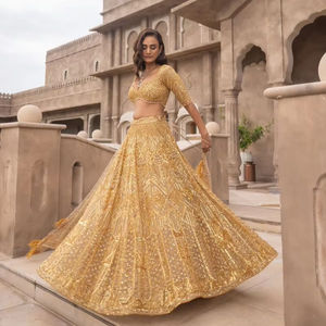 Magnifique collection de lehenga choli de soirée, dernière création, en fausse fourrure et matériaux recyclés, prête pour l'hiver/été - Product Image 1