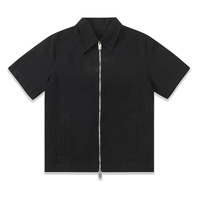 Chemise décontractée unie à manches courtes pour homme, 100 % coton, anti-plis, respirante, écologique, col en V satiné, revers surdimensionné, fermeture éclair, avec impression de logo