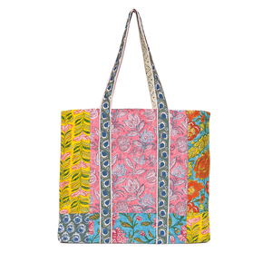 Bloc N Style sac fourre-tout imprimé en coton écologique pour les femmes à la main personnalisable fermeture éclair multicolore matelassé sac imprimé à la main - Product Image 1