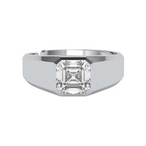 NOVAMART Fine Buy Premium 925 Sterling <b>Silver</b> <b>Rings</b> <b>Men</b> Asscher Cut Diamond for Zirconia Geometric Pattern Rhodium Plated Settin - Product Image 1