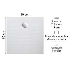 Receveur de douche carré DENVER 80x80, fin, 3 cm, en céramique, pour salle de bain et toilettes - Product Image 2