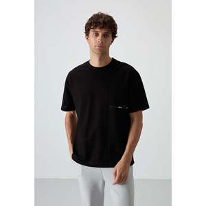 เสื้อยืดพิมพ์ลายทรงโอเวอร์ไซส์สำหรับผู้ชาย-สีดำ ผ้าคอตตอนเจอร์ซีย์เนื้อหนา 100% คอตตอน 88370 - Product Image 6