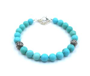 Pulseras redondas lisas de turquesa de Arizona Natural, pulseras de piedras preciosas naturales, cuentas de 7 pulgadas - Product Image 5