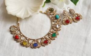 Indian Jewellery <b>Gold</b> Plated Designer Polki Necklace <b>Set</b> with Earrings Bridal <b>Jewelry</b> for Wedding & Party Celebration - Product Image 2