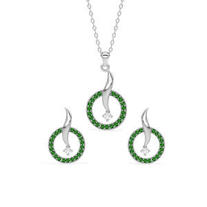 Conjunto de Pendientes y Colgante de Plata de Ley Fina Verde para Mujer - Product Image 1