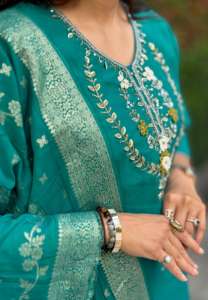 ผ้าไหมโรมันพรีเมี่ยมพร้อมการเย็บปักถักร้อยกางเกง kurti และแฟชั่นผู้หญิง dupatta - Product Image 4