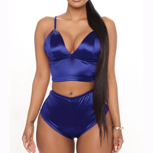 OEM Custom 2 Piece Silk Sleepwear Pajama Set Ladies Lingerie <b>Pyjamas</b> Women Sleepwear Sets Custom Logo Two Piece Satin Pajama Set - Product Image 2