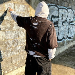 Sweat à capuche 100% coton pour hommes, ourlet brut personnalisé des fabricants avec patch effet délavé, appliques, sweats à capuche délavés à l'acide, unisexe - Product Image 5