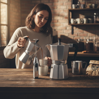 Coffret Cadeau Classique Chinois WS : Cafetière Moka en Aluminium pour Barista à Domicile, Logo Personnalisé, Vente en Gros