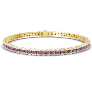 Violet Purple Half Bezel Round Lab Grown Diamond Tennis Bracelet 2 Ct Tw VS Clarity 79 Diamonds 14K <b>Solid</b> <b>Gold</b> Regal Jewel Tone - Product Image 2