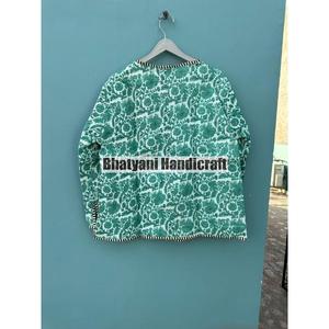 Indian Hand Block Printed Cotton Quilted Reversible Breathable Unisex Jacket for All-Season Winter Autumn Wear Finished Product - Product Image 4