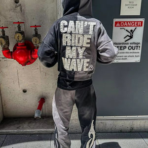 Custom Logo Streetwear <b>Embroidery</b> Acid Wash Hoodies Unisex Stacked Flared Sweat Pants Track Suits 3D Patch Hoodie and Jogger <b>Set</b> - Product Image 1