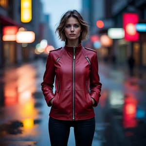 High Street Outdoor Ladies Letterman Chaqueta de cuero acolchada y acolchada con abrigo de punto de algodón - Product Image 3