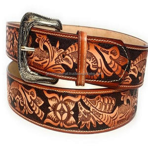 Luxury Hand Painting & Hand Carving <b>Men's</b> Western <b>Leather</b> Tooling <b>Belt</b> With Floral Engraved Designer Pin Buckle All Sizes - Product Image 4