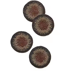 Posavasos bordados con cuentas redondas con trabajo de cuentas de semillas tradicionales Posavasos de bebidas bordados con cuentas de semillas Bohemias de MD Handicrafts - Product Image 3