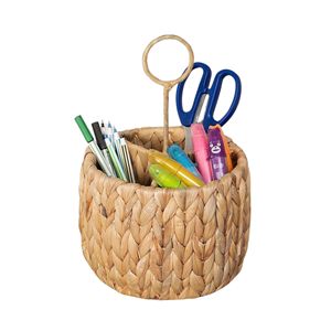 Porte-ustensiles de cuisine tissé naturel le plus vendu pour comptoir avec 3 compartiments, argenterie et organisateur de caddie de couverts - Product Image 1