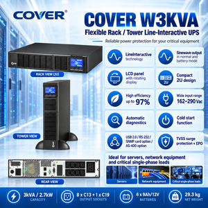ยูพีเอส 3000VA 2700W เฟสเดียว เครื่องสำรองไฟ 3KVA 2700W แบบเฟสเดียว แบบโต้ตอบได้ อินเตอร์แอคทีฟ - Product Image 3