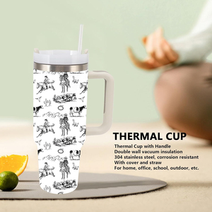 Vaso Personalizado/al por Mayor de 40 oz, Vaso Estilo Occidental con Asa, Vasos Aislados con Tapa y Pajita, Vaso de Acero Inoxidable - Product Image 4