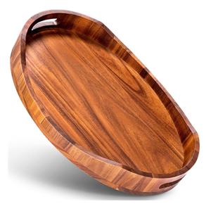 Plateau de rangement rond en bois d'acacia avec logo laser, best-seller, plateau de service en bois fait à la main, plateau de cuisine, table à manger, articles ménagers - Product Image 5