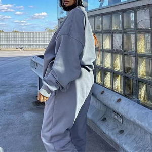 2024 nouveauté personnalisable 2 pièces femmes ensemble plaine coton pantalons de survêtement et survêtement pour bouffée impression personnalisable survêtement piste S - Product Image 2