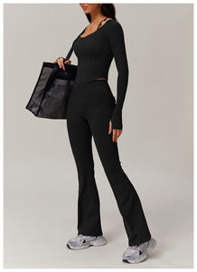 Teint en plaine nouveauté dernière conception femmes Yoga ensemble meilleur prix bas quantité minimale de commande couleur unie femmes Yoga ensemble à vendre - Product Image 5