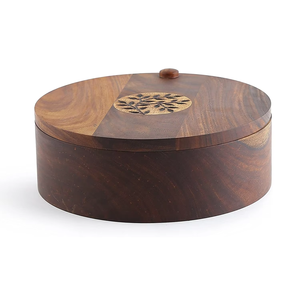 Tradebyd Boîte à chapati ronde en bois décorative de luxe avec couvercle en verre pour le rangement de la cuisine et l'utilisation de la table - Product Image 4