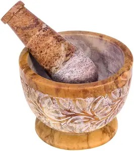 Yeni tasarım mermer Soapstone el yapımı harç ve Pestle çiçek tasarım siyah renk hint ihracatçısı gelen 4 inç boyutu