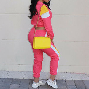 Chándal de lona con patrón sólido informal de alta calidad para mujer con cuello levantado Técnicas lavadas de longitud corta-Venta al por mayor - Product Image 3